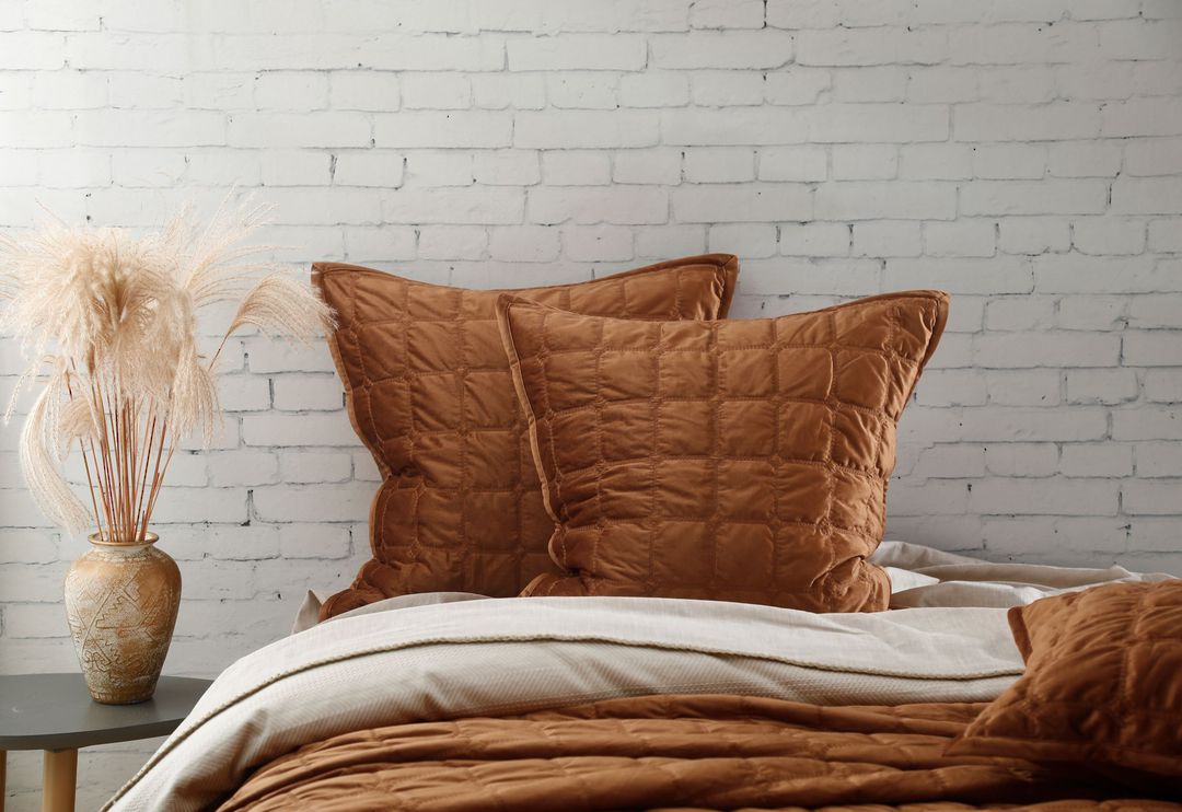 MM Linen - Meeka - Quilted Comforter Set - Large / Eurocase Set - Ginger image 1